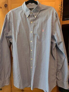 Polo Ralph Lauren navy blue and white gingham check button-down shirt